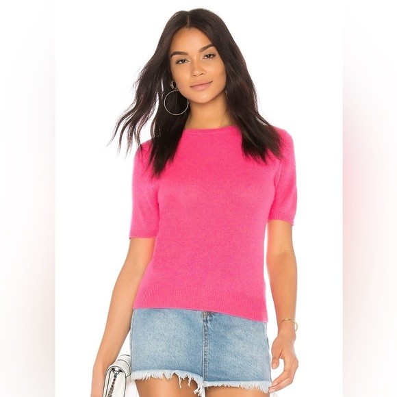 White + Warren Fitted Cashmere Tee in Neon Pink - Picture 1 of 8